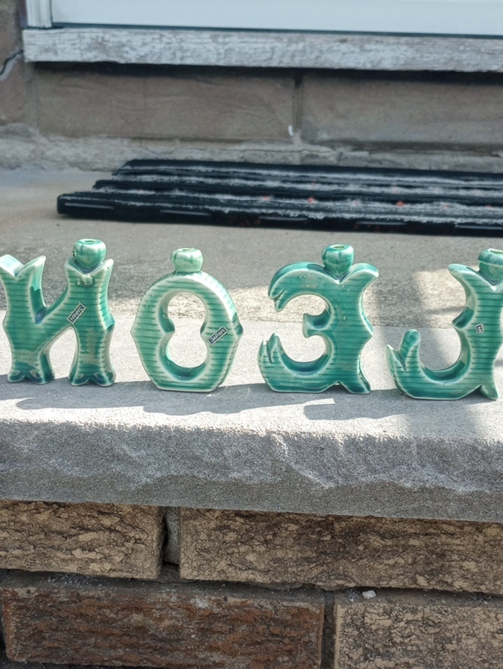 Vintage Ceramic Christmas Holiday Green Noel Letters w/ Red Holly Pattern - Picture 6 of 7